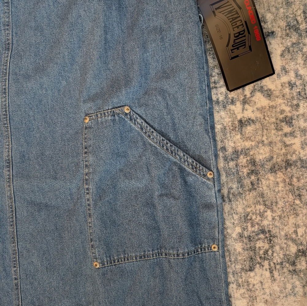 NWT Vintage Blue Founded 1989 Women's Denim Jumper Dress Tie Back Pinafore Sz 16 - Picture 4 of 9
